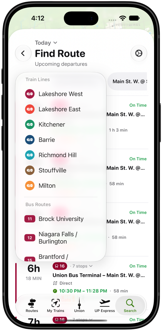 Train line and bus route picker